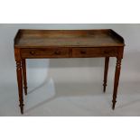 A George IV mahogany two drawer wash stand with three quarter gallery,