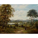 Constance Dickens - figure on a path in extensive summer landscape, signed lower right,