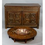 A Spanish Brazeros table with studded decoration the centre with brass handled copper liner,