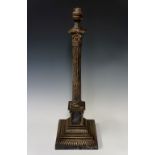 An Edwardian Corinthian column lamp the stop fluted column on pedestal with outset corner columns,