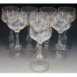 A harlequin set of eight cut glass wines, some marked 'Stuart', 17.5cm high, 7.