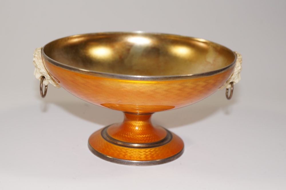 A Continental silver pedestal dish the cover and body engine turned and enamelled in a mandarin - Image 6 of 7