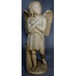 A large plaster composite figure of an angel her arms crossed, circular base, 106cm high,