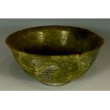 A green hardstone circular bowl with plain foot, 12cm diameter, 7cm high,