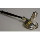 A silver candle snuffer with turned wooden handle, conical with beaded border, 28cm long by B & Co.