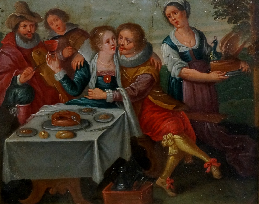 Dutch School, late 17th / early 18th Century - A Festive Meal, oil on canvas laid on board,