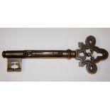 A Victorian "key" thermometer, silver plated brass with gilt brass collar, pierced terminal, 21.