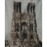 Camille Fonce - Rheims Cathedral, coloured etching, published 1920 by Arthur Booth & Son,