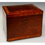 An amboyna veneered humidor with parquetry and crossbanded borders,