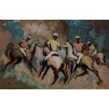 ф Granville Fisher - Polo Match, acrylic on board, signed lower left, 59cm x 90cm, framed