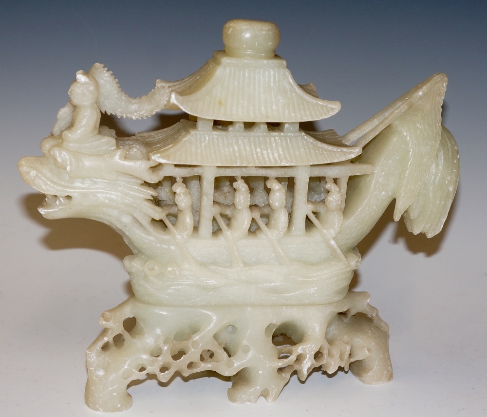 A Chinese soapstone dragon boat, - Image 2 of 2