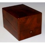 A small reproduction burr walnut veneered humidor, cedar lined, 12.