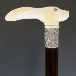 A walking stick the ivory terminal carved with a rabbit's head,