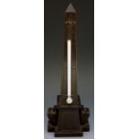 A Victorian Egyptian revival obelisk shaped thermometer cast hieroglyphics,