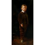 English Victorian School, full length portrait of a young boy, oil on canvas, 54cm x 27cm,