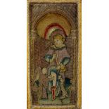 Two early 17th Century tapestry fragments worked in coloured wools and metallic thread,
