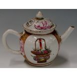 A Chinese 18th Century globular teapot and cover alternately painted with panels of floral filled