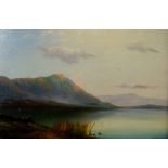 Charles Leslie - a Scottish loch scene with fishermen, oil on canvas, signed lower left,