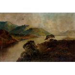 F J Jameson -a pair, extensive landscapes with cottage on the banks of a loch,