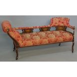 A late Victorian mahogany salon sofa inlaid throughout with ivory stringing and Art Nouveau