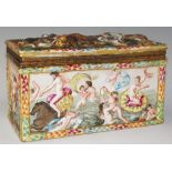 Naples - A Capo Di Monte style box and cover, the hinged lid moulded with a battle scene,