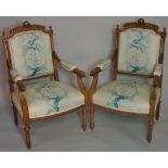 A pair of Louis XVI style beech armchairs,