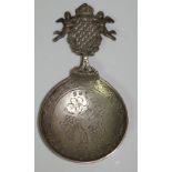 A French silver coloured metal tas-vin with handle pierced and cast with winged amorini supporting