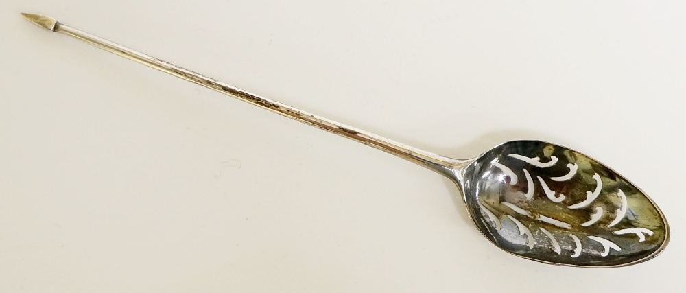 A George III Mote spoon with pierced bowl the plain stem with chamfered tapered finial, - Image 2 of 2