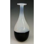 A slender incalmo bottle vase in black and white, signed Ian Bamford to base, 30cm high,