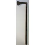 An executioner's style iron axe on long stem, axe 36cm wide,