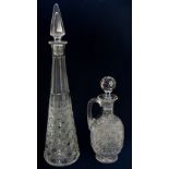 A hobnail cut glass liqueur or whiskey jug with facet cut stopper,