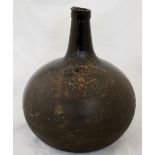 An 18th Century olive green glass Dutch sack-shaped bottle,