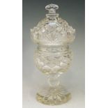 A Regency cut glass sweetmeat pedestal dish and cover of double bulbous form,