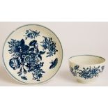 A Worcester Dr Wall period tea bowl and saucer decorated in under glaze cobalt blue with floral