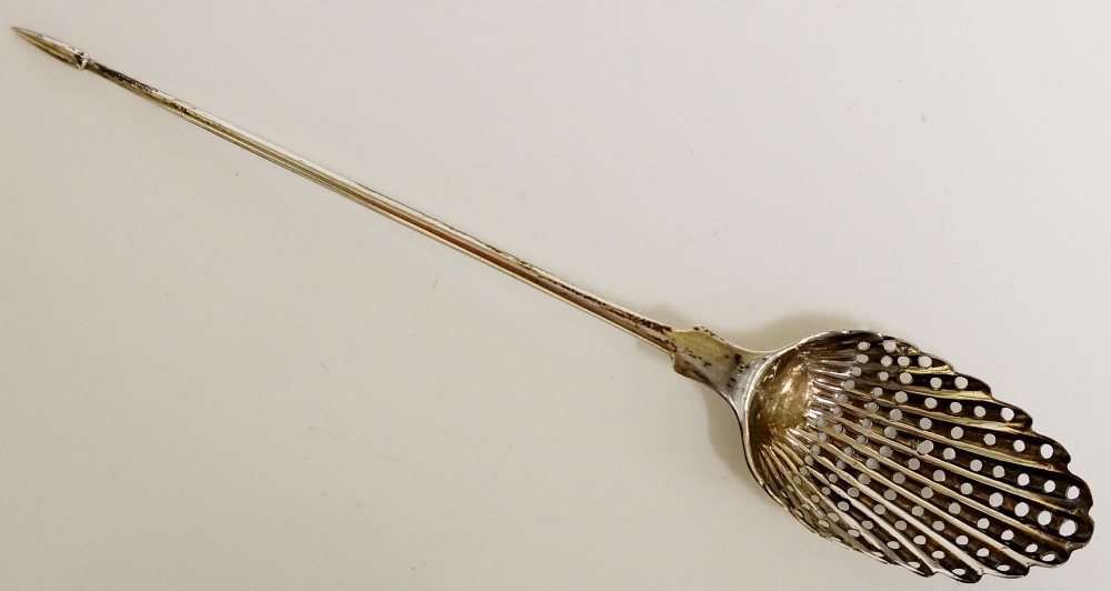 An unusual George III Mote spoon with pierced stylised feather bowl, - Image 2 of 2