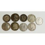 Coins, Great Britain, Silver Sixpences, Anne 1711; George II 1750, 57,