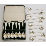 A set of six Modern trefid end teaspoons, D&F, Birmingham, 1957 in original case; together with