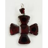 A red Vauxhall glass cross, backed, claw mounted, 2.6cm wide, 3.