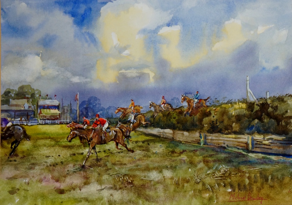 Michael Crawley - The First Jump, Aintree, watercolour heightened with bodycolour, - Image 2 of 2