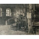 Continental School - Blacksmith's Workshop, etching, signed in pencil and inscribed with title,