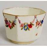 A Derby Stevenson & Hancock octagonal sugar bowl of slightly tapered form finely painted with