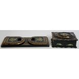 A Victorian black papier maché book slide of conventional design,