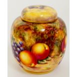 A Royal Worcester ginger jar and cover still life painted overall with apples, gooseberries, plums,