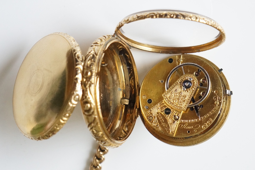 A fine English 18ct gold pocket watch with foliate cast case the back engine turned, - Image 6 of 6