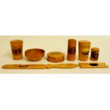 A collection of 19th Century Mauchline ware depicting: circular box, The Crescent,