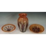 WMF - an Ikora crystal glass vase decorated with red, brown and clear crackle effect specks,