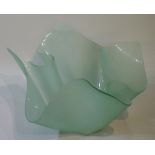 A large handkerchief vase of frosted turquoise/sea green glass, 43.