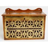 A Victorian oak letter box with shaped back gallery,