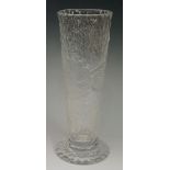 Webb - a clear glass vase, battuto cut ground with cameo flowers and foliage, stamped Webb to base,