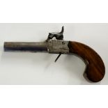 A 19th Century percussion cap pocket pistol with turn-off barrel and walnut butt, 16.